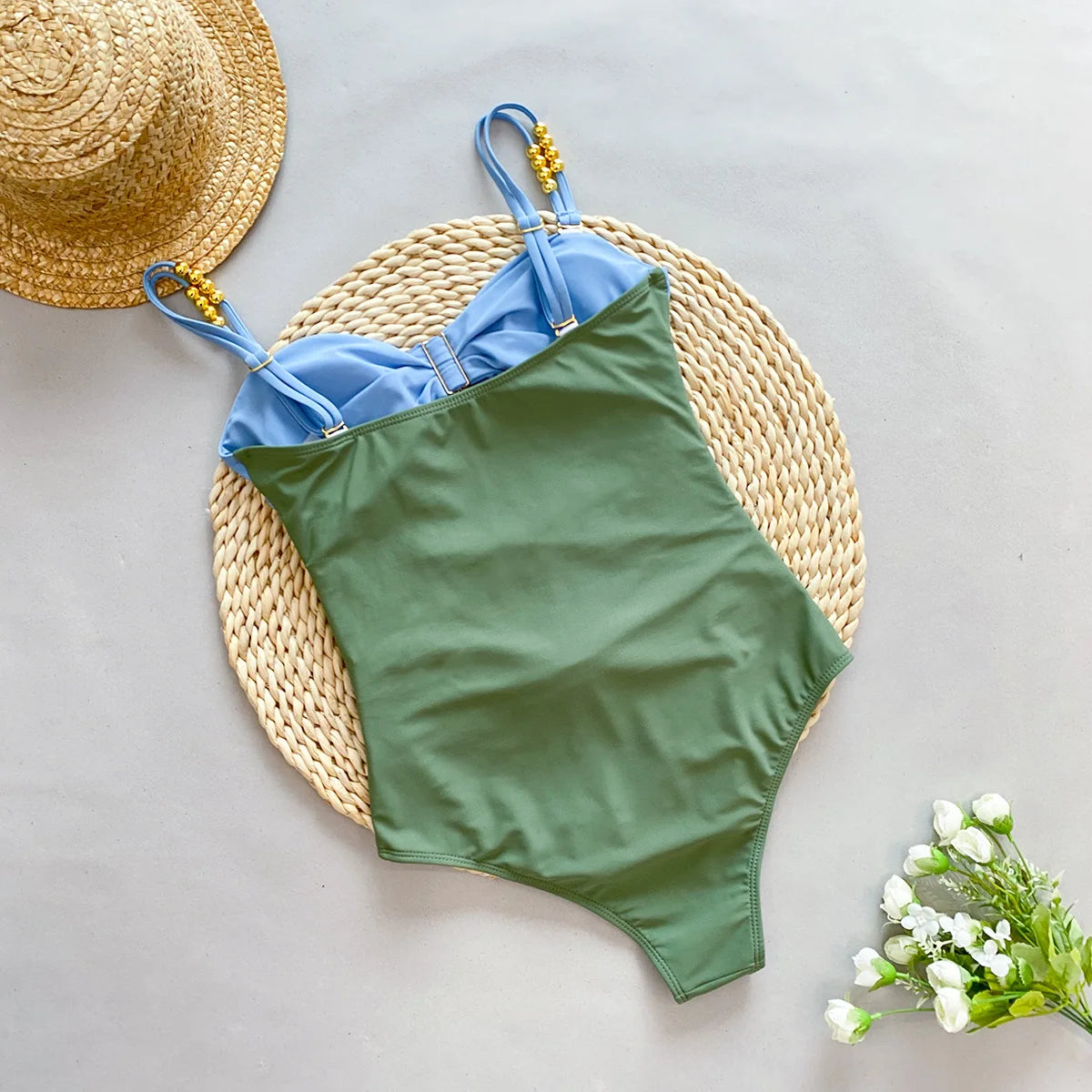 Colorblock Cutout One Piece Bikini And Skirt Set